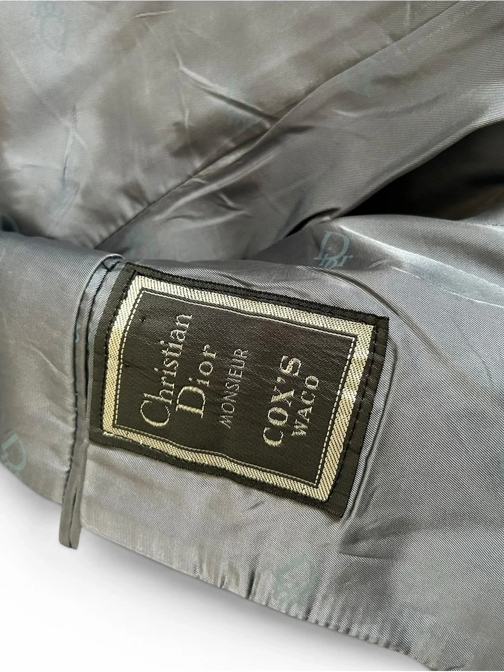 1970s DIOR 3 Puice Suit Logo Button, Flat Front pant 42L 34x34 UNION MADE